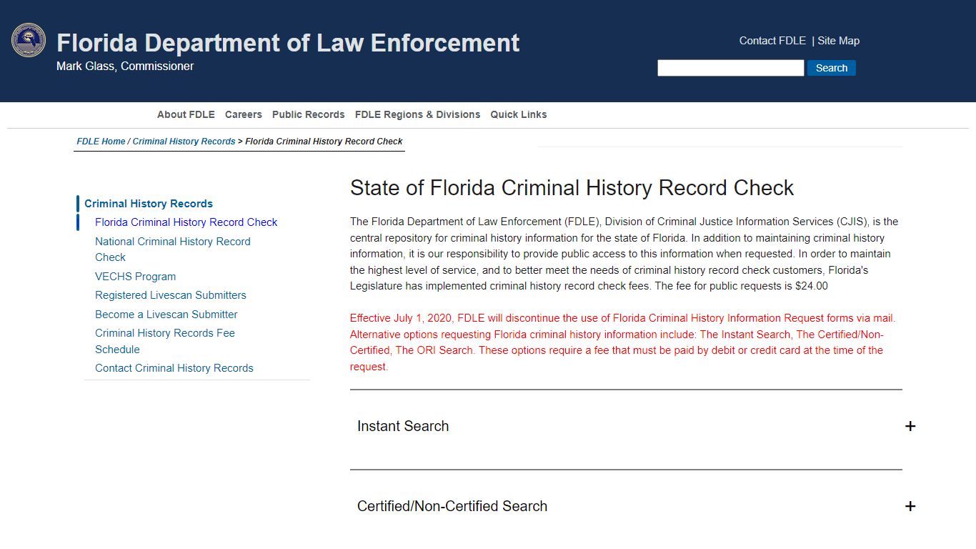 Florida Criminal History Record Check